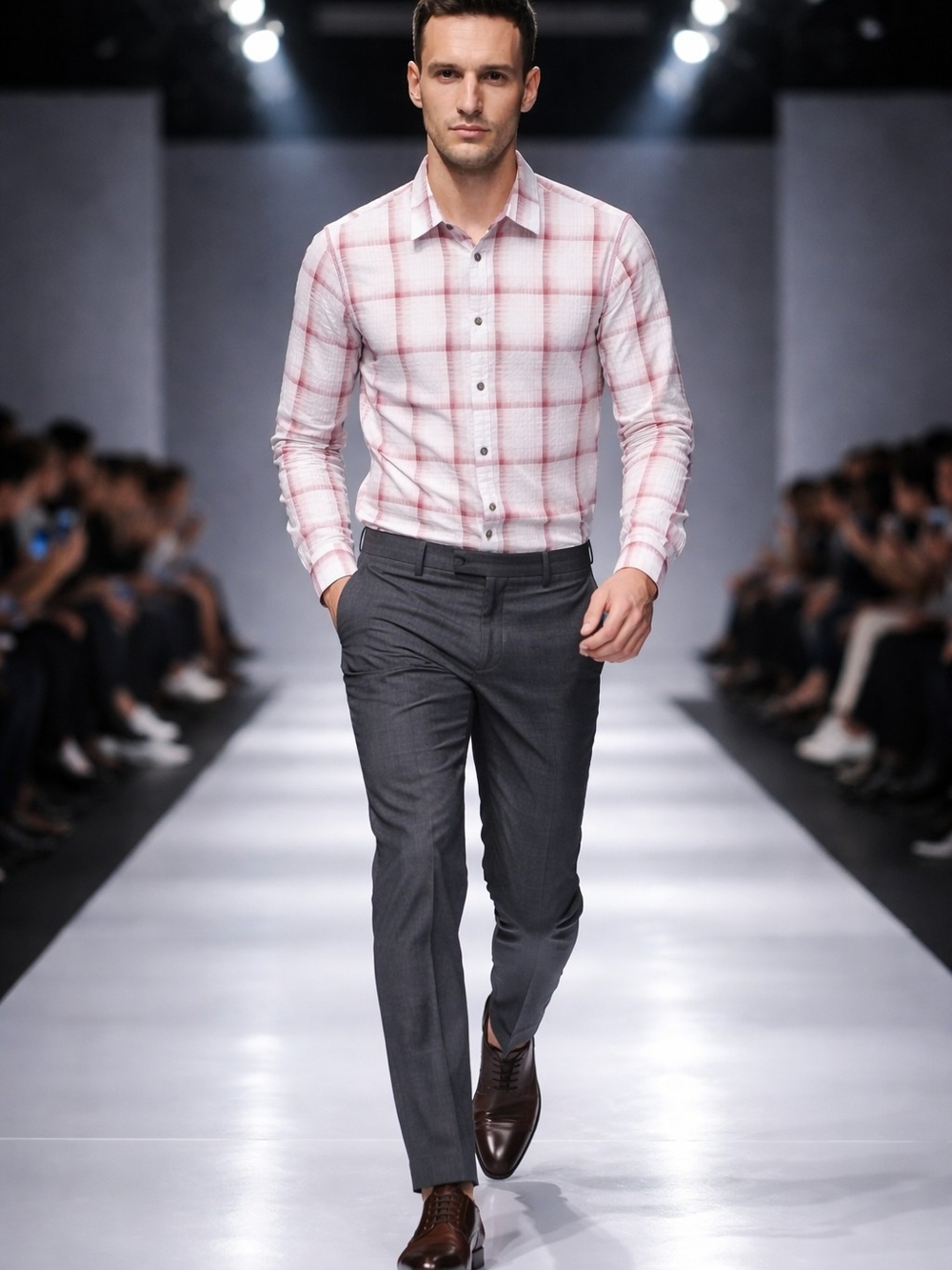 Marc Ecko Pink and White Plaid Button-Up Shirt